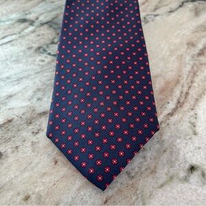 Vintage Bert Pulitzer Men’s Navy Red Floral Tie 100% Silk Standard Length USA